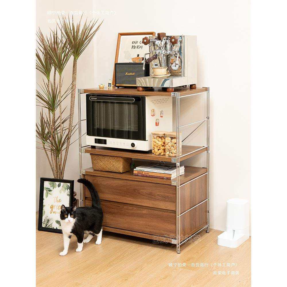 厨房柜微波炉蒸烤箱机柜杂志餐边柜加深不锈钢置物架落地柜51咖啡