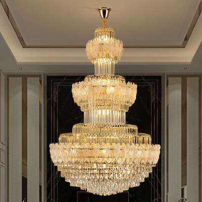复式楼客厅水晶大吊灯别墅楼中楼大厅吊灯欧式酒店大堂楼梯长吊灯