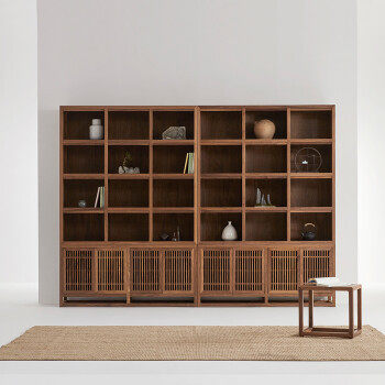 新中式全实木书架博古架黑胡桃木书柜书架组合置物架展示架储物柜