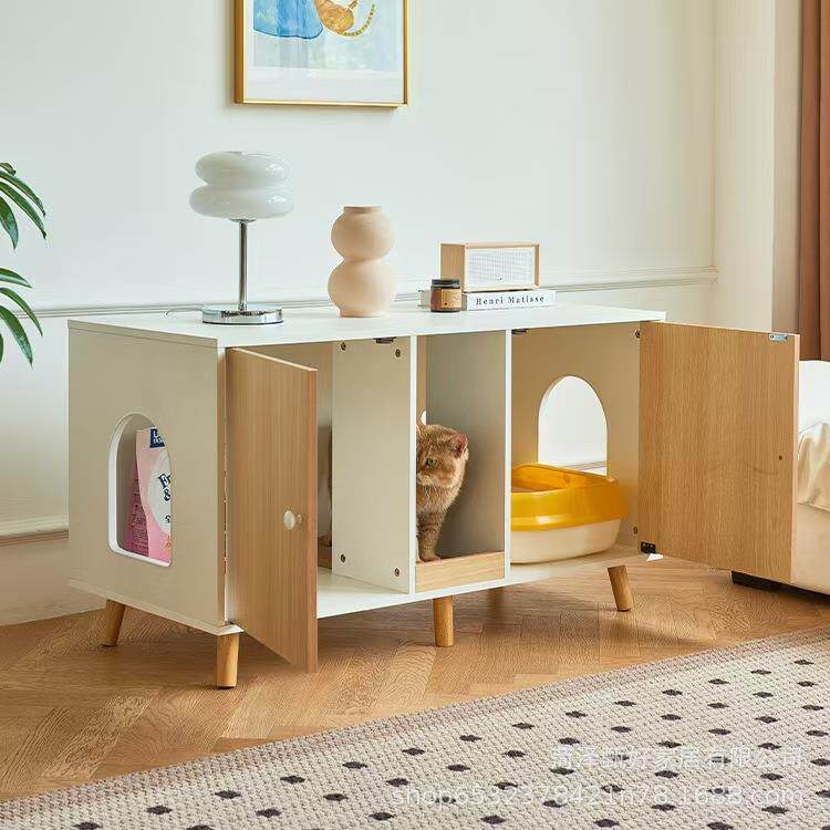 家具隐藏式猫砂柜室内客厅猫砂储物柜二合一沙发边几宠物柜子