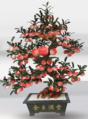 玉石68寿桃树客厅玉器家居蟠桃饰品仙桃工艺品客厅创意盆景摆件