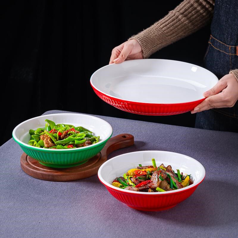 湘菜馆餐具陶瓷圆形小炒肉碗农家乐炒菜盘子饭店商用中式面碗汤碗