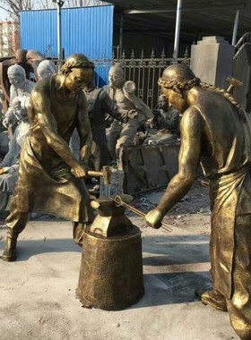 玻璃纤维农耕打铁雕塑打铁情景摆件农耕农业文化雕塑田园丰收生态