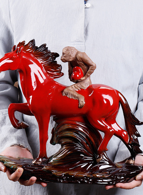 马上封侯陶瓷马摆件马到成功客厅办公室电视柜桌面装饰工艺品摆设