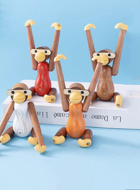 创意实木猴子摆件小挂件木质木偶家居装饰工艺品儿童房吉祥物玩偶