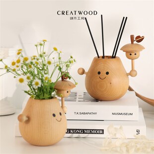【抱抱梨原木摆件】创木工房治愈系家居香薰小装饰品客厅桌面花瓶