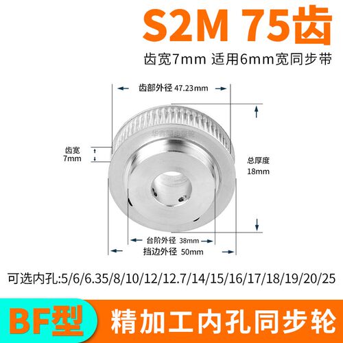 同步轮S2M75齿宽7台阶内孔5 6 8 10 12 14 15 20同步带轮套装定做
