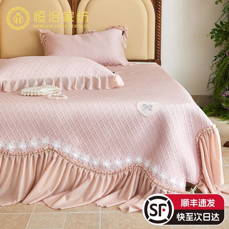 夏季冰豆豆凉席三件套公主风床裙款蕾丝花边可水洗机洗裸睡凉感,床上用品,冰丝席,淘宝优惠券,粉丝福利购,淘宝优惠卷