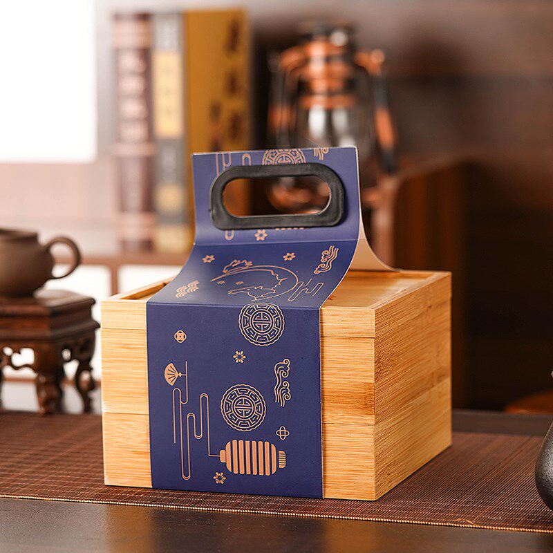 木质月饼包装盒定做实木高档中秋礼盒定制8粒双层竹制天地盖盒子