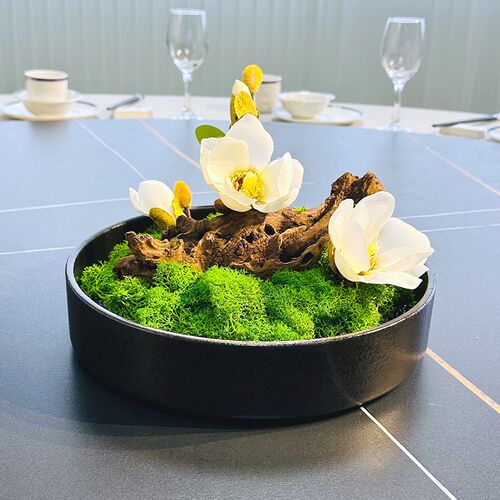 新款酒店圆桌转盘仿真花餐桌花摆花摆件饭店包厢桌面高档假花摆设