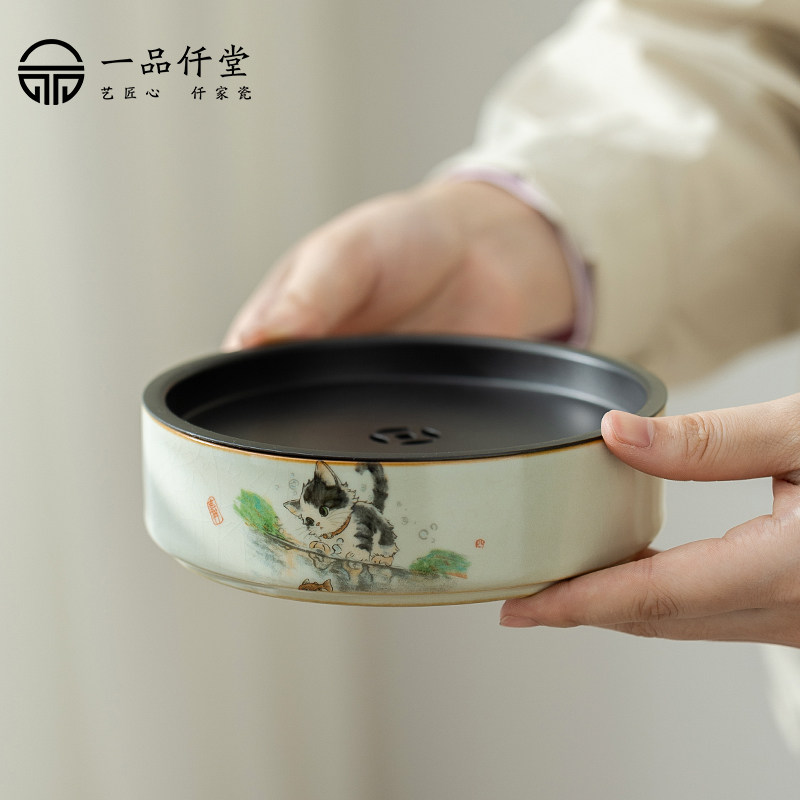 一品仟堂汝窑壶承陶瓷干泡台家用茶托紫砂壶盖碗托盘功夫茶具配件