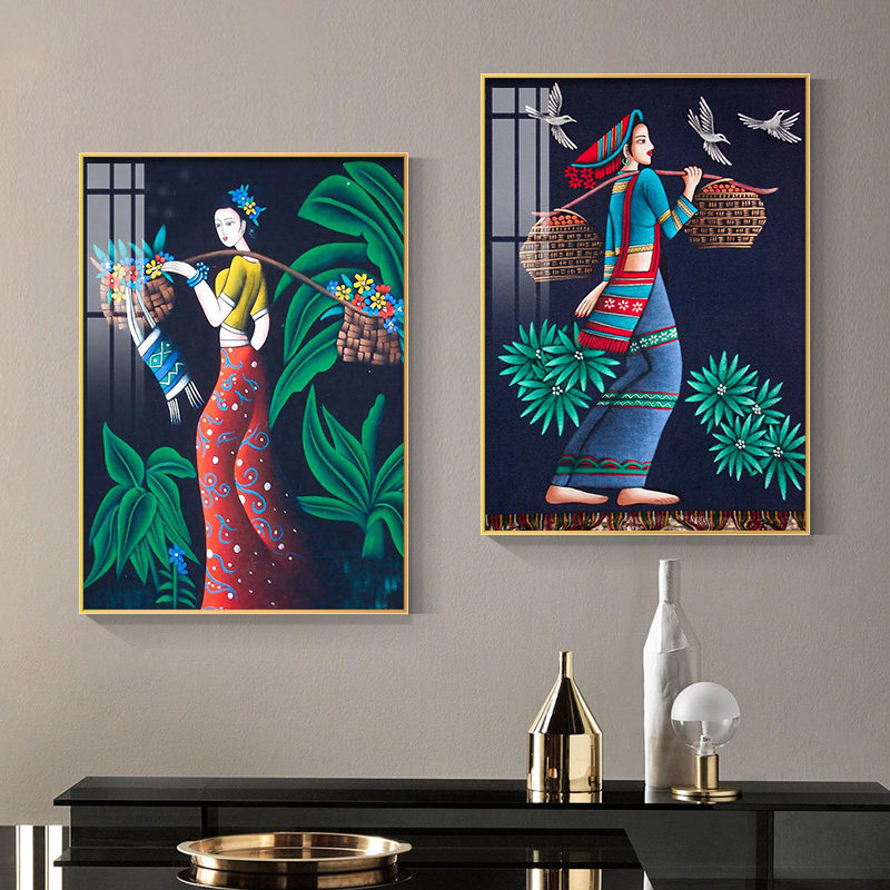 云南少数民族风挂画美女艺术人物装饰画酒店民宿壁画玄关过道墙画
