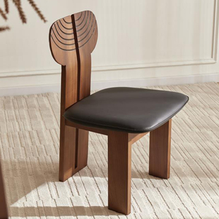 实木餐椅家用靠背凳子中古餐桌椅休闲复古茶椅设计师茶桌主人椅子