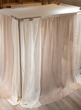 双层亚麻床幔法式宫廷落地蚊帐床帘1.8m加厚民宿防尘遮光布幔家用
