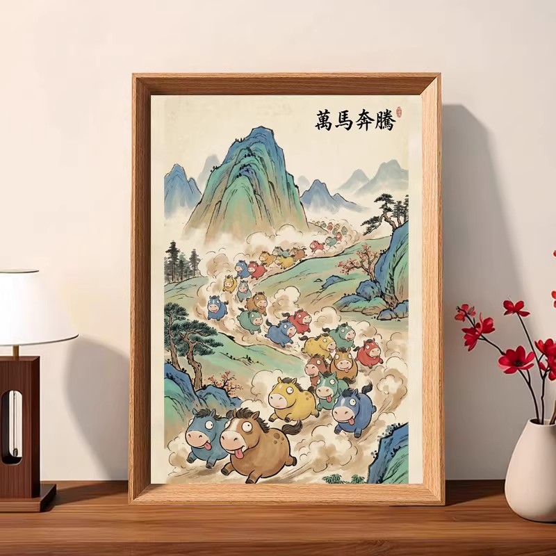 万马奔腾搞笑木质摆台相框送礼