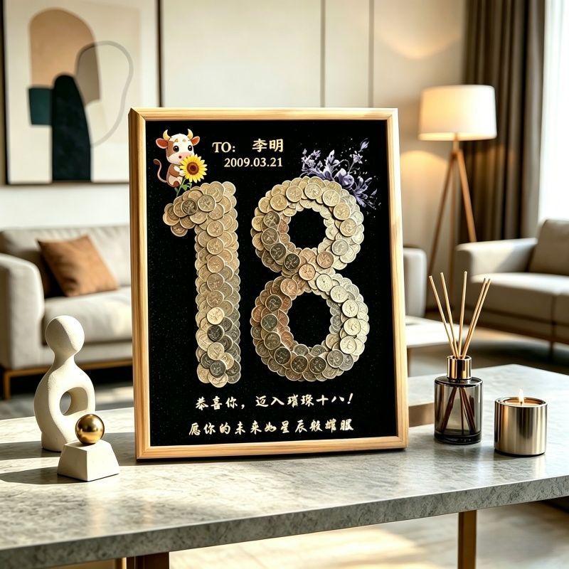 DIY鼠年硬币摆件18岁成人礼相框