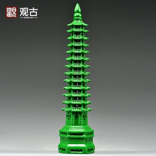 绿色木雕13层文昌塔摆件实木质十三层文昌塔红木家居办公室工艺品