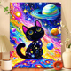 星空下 黑猫diy数字油画丙烯填充手绘猫咪治愈系减压油彩涂色画