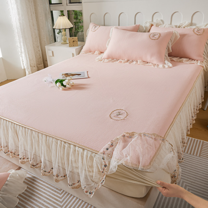 法式高端凉感冰丝席三件套夏季床笠款公主风防滑凉席空调软席凉垫,床上用品,冰丝席,淘宝优惠券,粉丝福利购,淘宝优惠卷