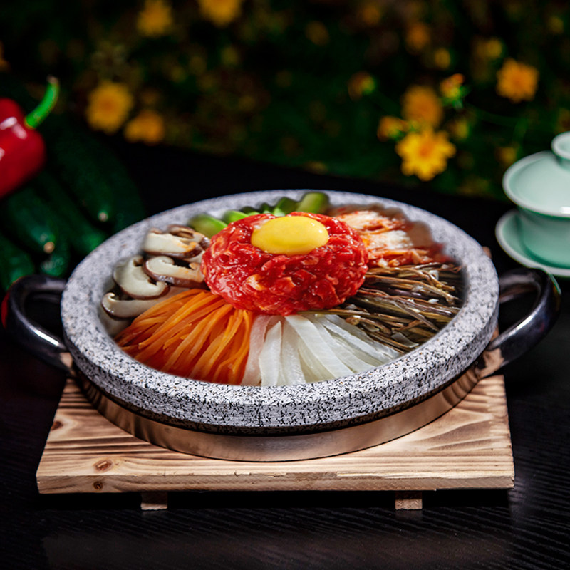 天然石锅韩国拌饭砂锅烤石盘烧烤盘韩式烤肉烤盘深烤盘石锅鱼家用