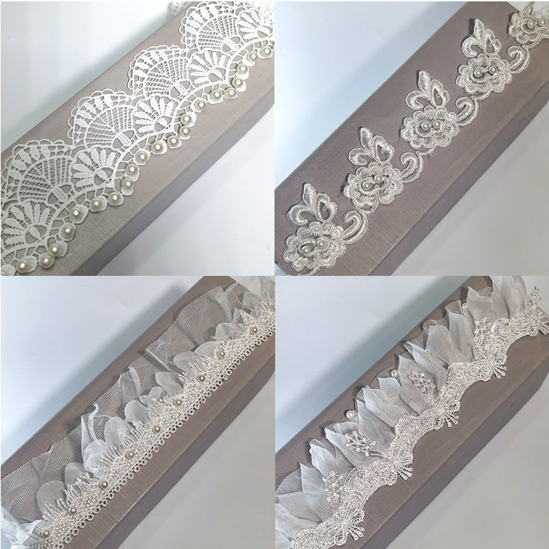 窗帘立边抱枕沙发装饰织带布料拼接辅料水溶蝴蝶结白色珠子花边