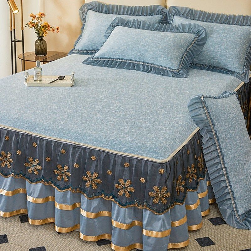 高端夏季冰丝凉席三件套2025新款可水洗机洗拆卸床裙款空调软席子,床上用品,冰丝席,淘宝优惠券,粉丝福利购,淘宝优惠卷