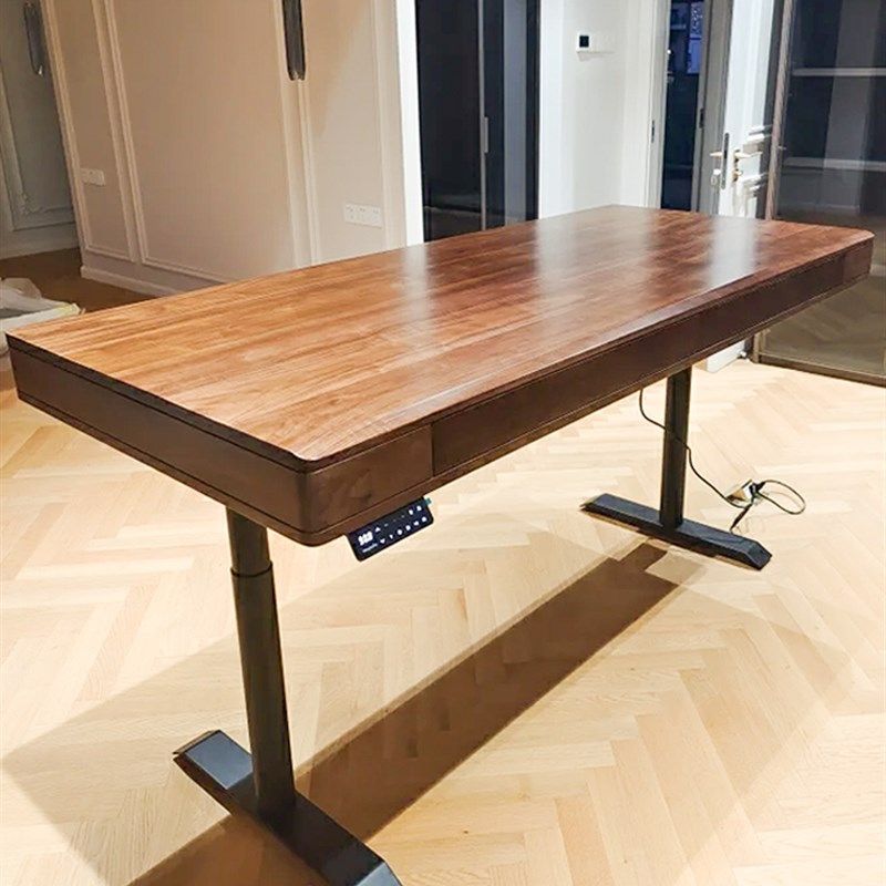 实木黑胡桃电动升降桌办公电脑桌家用客厅书桌可调节工作台带抽屉,住宅家具,电动升降桌,淘宝优惠券,粉丝福利购,淘宝优惠卷