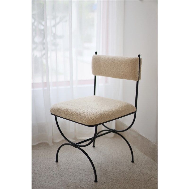 嘻物所法式复古设计简约中古风单人椅餐椅沙发椅子浪漫经典杏色