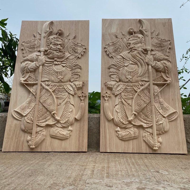东阳木雕门神木质木板大门头长方形装饰画乡村庭院进户门化解挂件