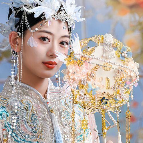 新款新娘团扇结婚出嫁diy材料包喜扇中式手捧花成品双面秀禾婚礼