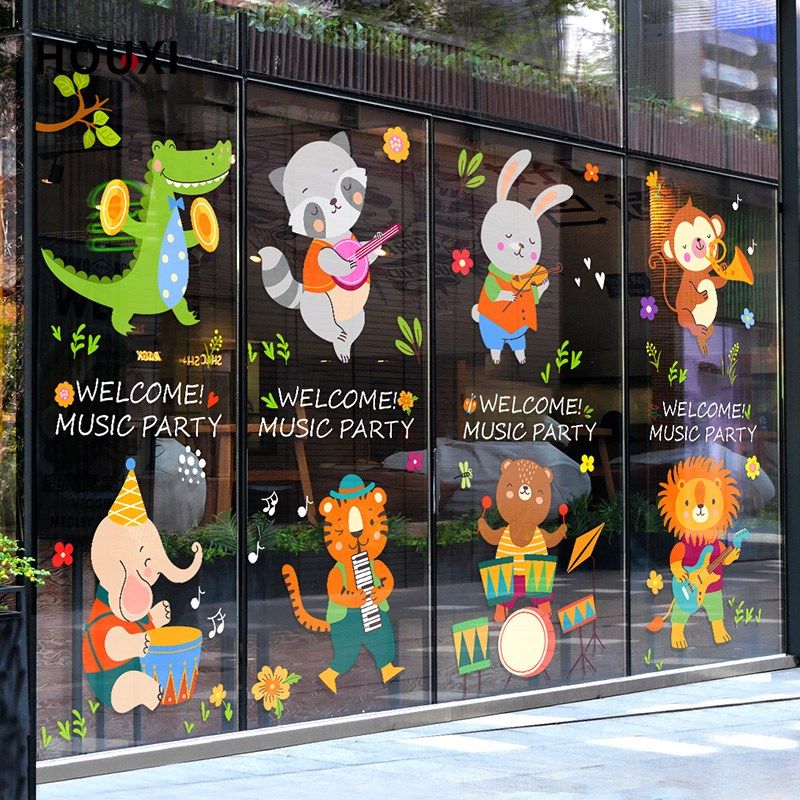 卡通动物乐队玻璃贴膜装饰音乐教室培训双语学校玻璃门贴静电无胶,家居饰品,玻璃膜/贴,淘宝优惠券,粉丝福利购,淘宝优惠卷