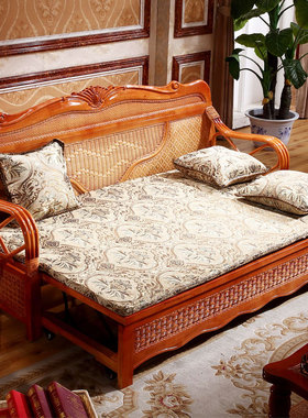 印尼真藤沙发床两用多功能床折叠伸缩藤席面推拉沙发床东南亚风格