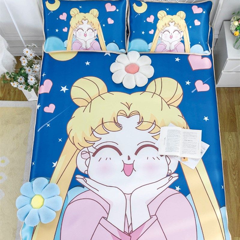定制凉席卡通美少女冰丝席三件套女孩家用单人可折叠水洗空调席子,床上用品,冰丝席,淘宝优惠券,粉丝福利购,淘宝优惠卷