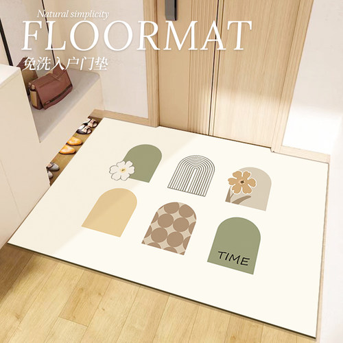奶油风线条花朵进门地垫入户门垫防水防污免洗pvc门口地毯可裁剪