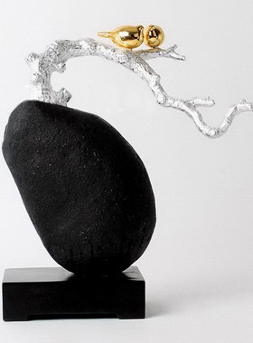 抽象树脂工艺品  现代复古创意饰品 客厅桌面装饰  石头树枝摆件