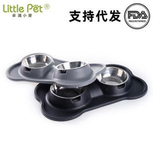 新款宠物碗不锈钢双碗防滑硅胶材质宠物喂食器食盆防洒日用品黑色