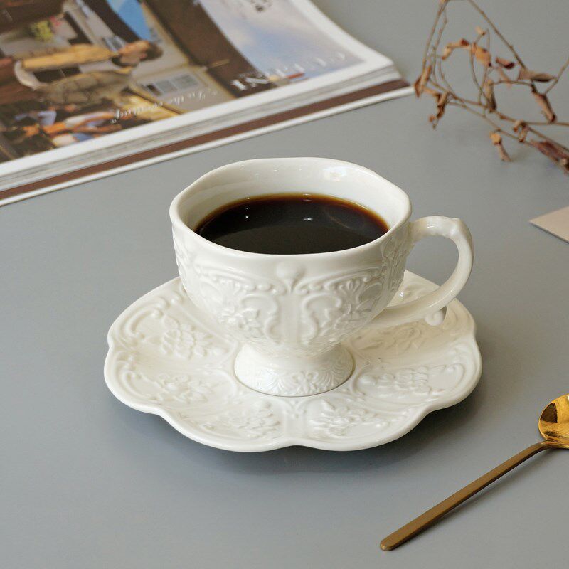 欧式复古浮雕陶瓷咖啡杯碟套装法式高档精致好看的下午茶茶杯水杯
