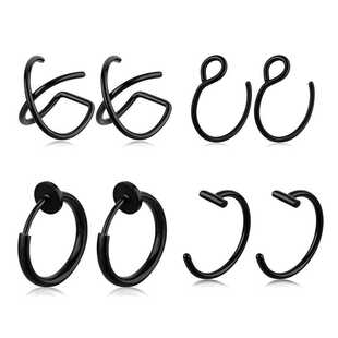 欧美不锈钢C形鼻环 唇夹 唇环 黑色8件套耳骨钉现货