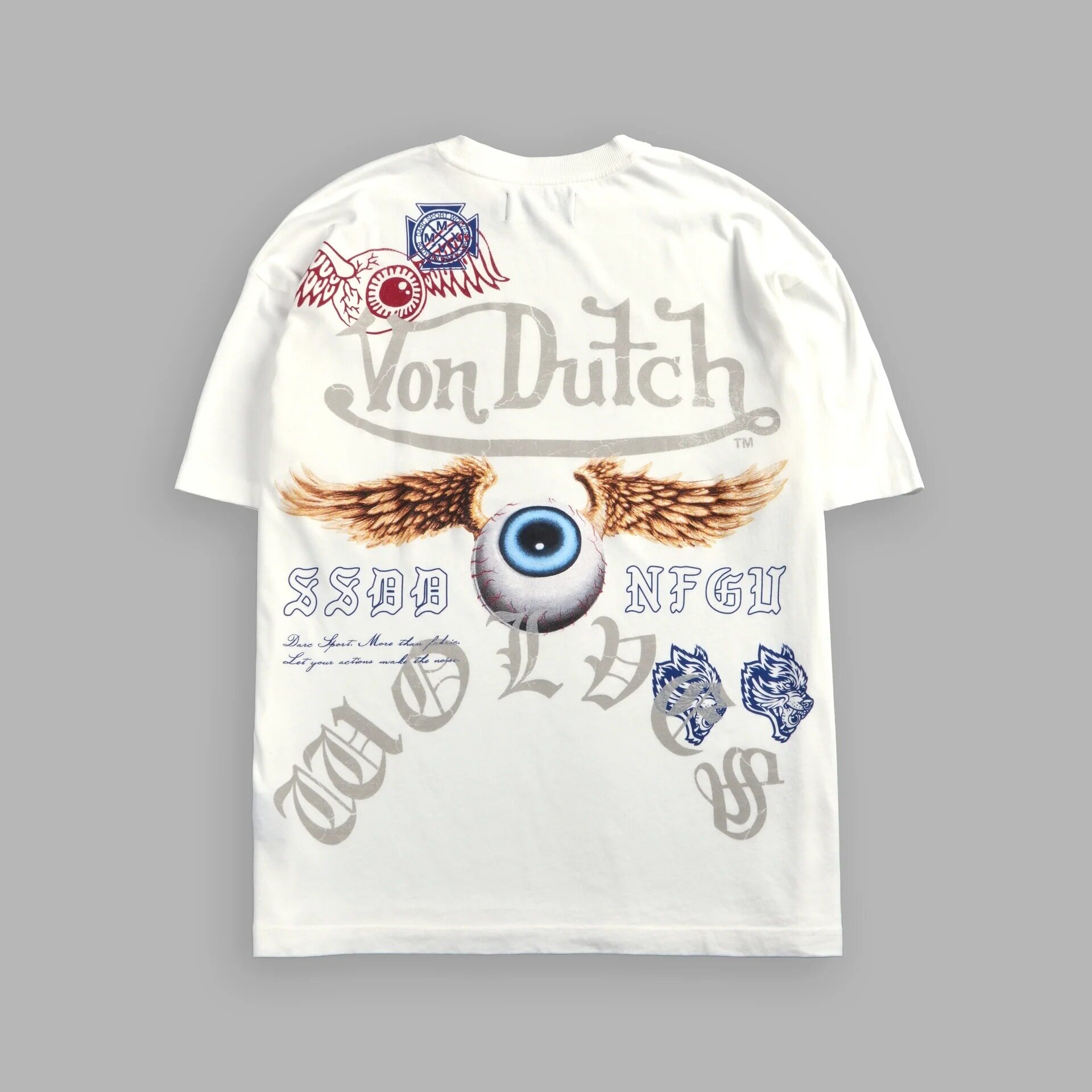 thumbnail for Von Dutch collaboration wing-eye print T-shirt for men, American vintage street fashion loose sports short-sleeve shirt