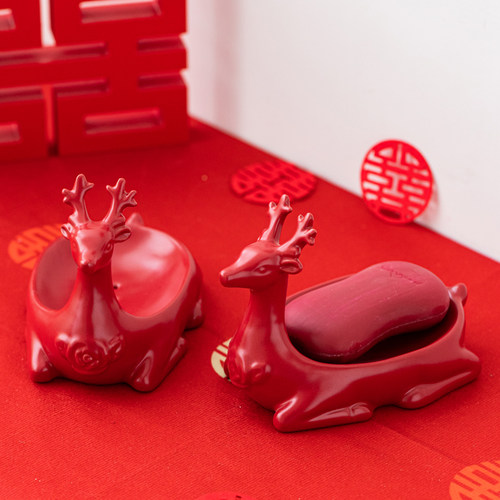 婚庆用品大全结婚红色皂碟一对新娘女方陪嫁嫁妆香皂新婚皂盒陶瓷