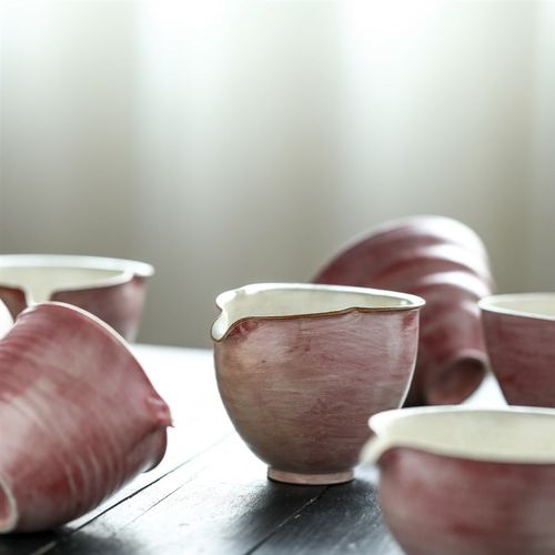 公道杯手工拉坯断水利落陶瓷茶具茶海分茶器茶海分茶器配件櫻花粉
