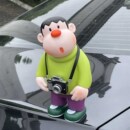 车载歪头呆萌胖虎车顶车尾搪胶汽车创意摆件车外个性 挂件公仔玩偶