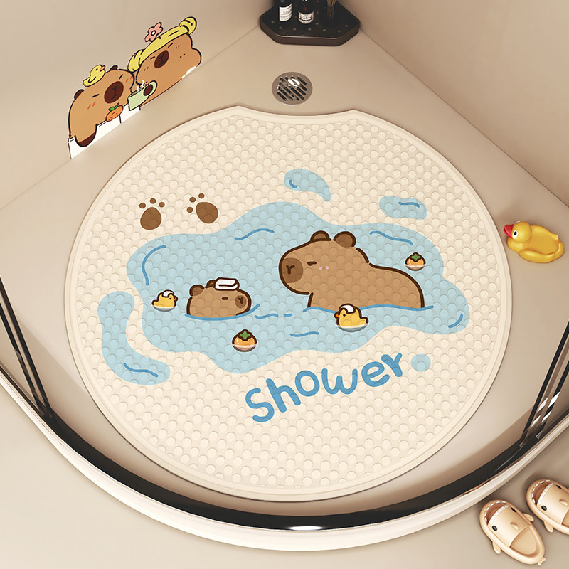 圆形淋浴房可爱浴室防滑地垫卡皮巴拉儿童防摔垫卫生间免洗吸盘垫,居家布艺,家用脚垫,淘宝优惠券,粉丝福利购,淘宝优惠卷