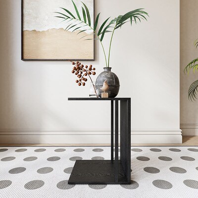 黑胡桃木原木定制现代客厅多功能轻便C型角几沙发可移动边几 茶几