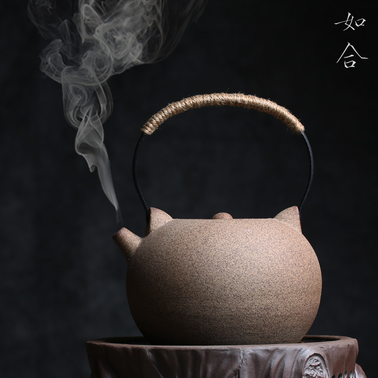 如合 粗陶耐热煮水煮茶茶壶提梁原矿净化水质电陶炉明火炭炉通用