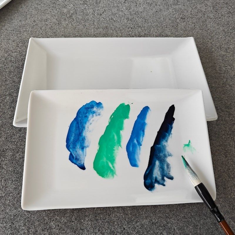 密胺仿瓷白色长方形调色盘可调国画牡丹山水水彩颜料