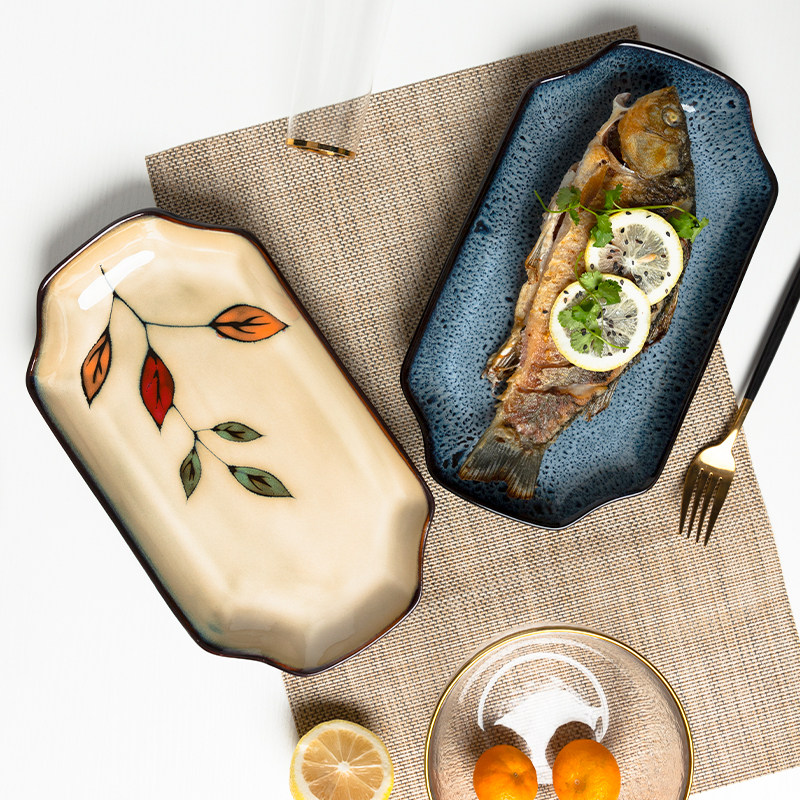鱼盘家用创意个性长方盘简约菜盘可加热点心盘10英寸盘子陶瓷餐具
