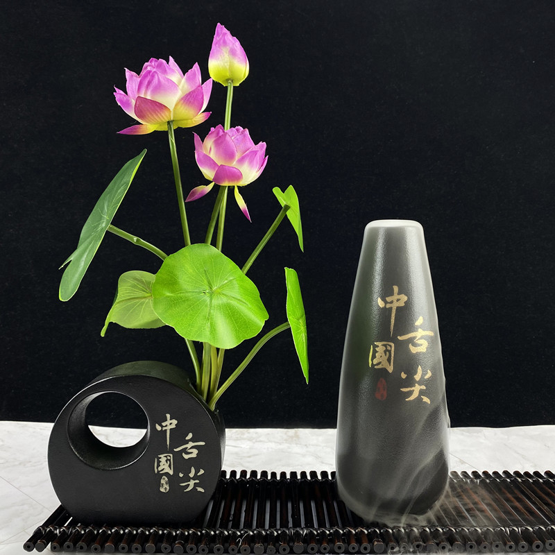 酒店餐厅菜品盘饰刺身拼盘花草冷菜品创意小摆件干冰荷花装饰容器