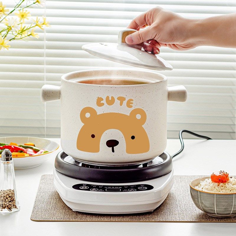 陶瓷砂锅家用汤锅一人食电煮锅煮粥学生宿舍小电锅煲汤耐高温明火