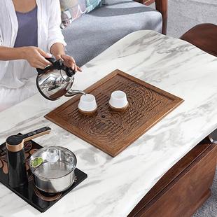 S588茶桌嵌入式茶盘实木盖板内嵌大理石玻璃茶几中间镂空排水面板